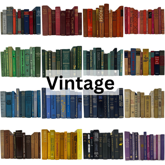 Decorative Beige, Blue, Red, and Gray Vintage Books for Decor