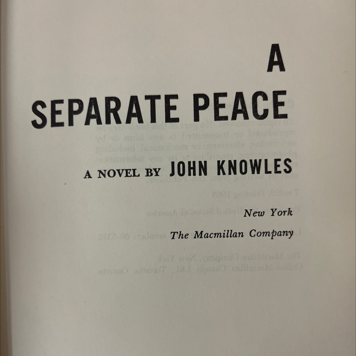 a separate peace book, by john knowles, 1959 Hardcover image 2