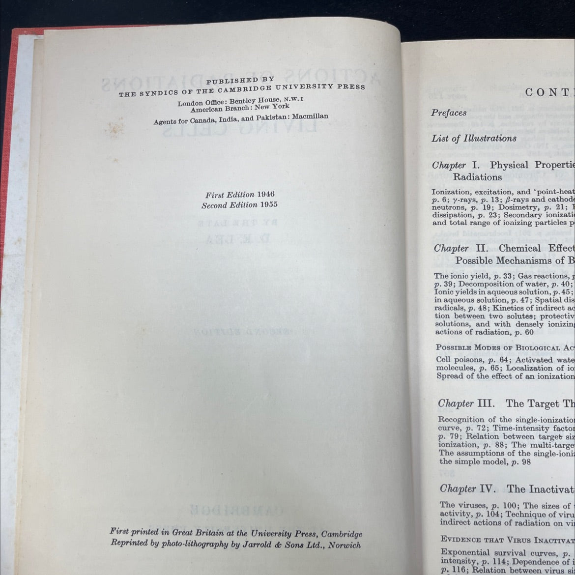 actions of radiations on living cells book, by d. e. lea, 1955 Hardcover image 3