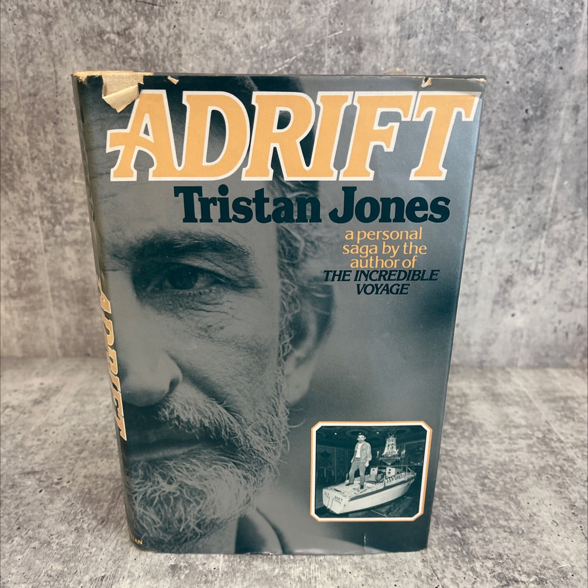 adrift book, by tristan jones, 1980 Hardcover, First Edition, Vintage image 1