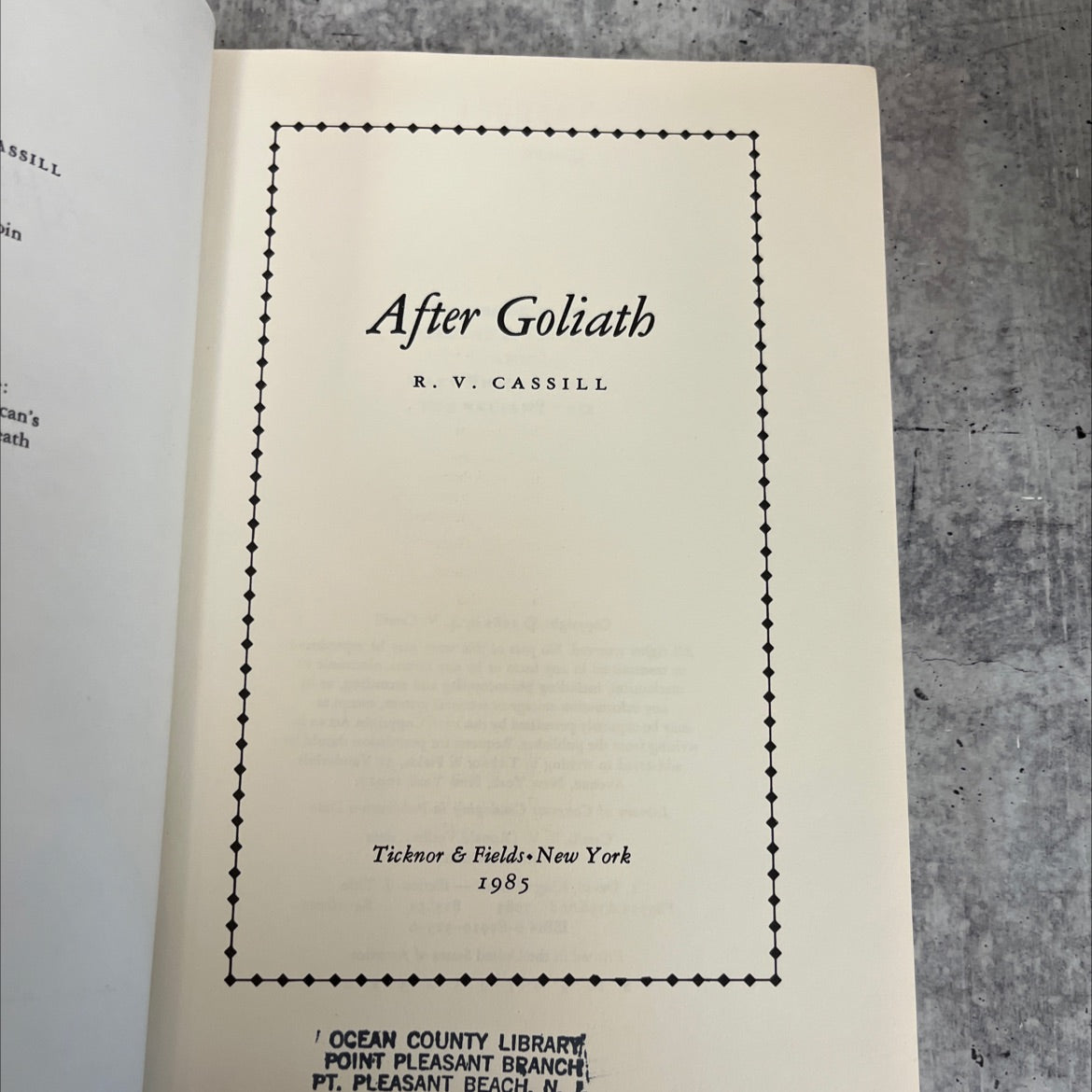 after goliath book, by R. V. Cassill, 1985 Hardcover image 2