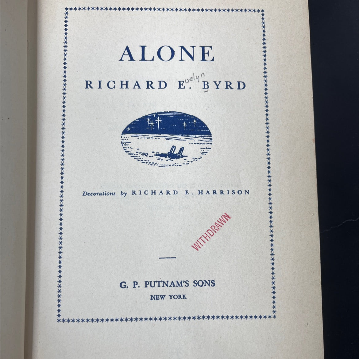 alone book, by richard e. byrd, 1938 Hardcover, Vintage, Heavily Used image 2