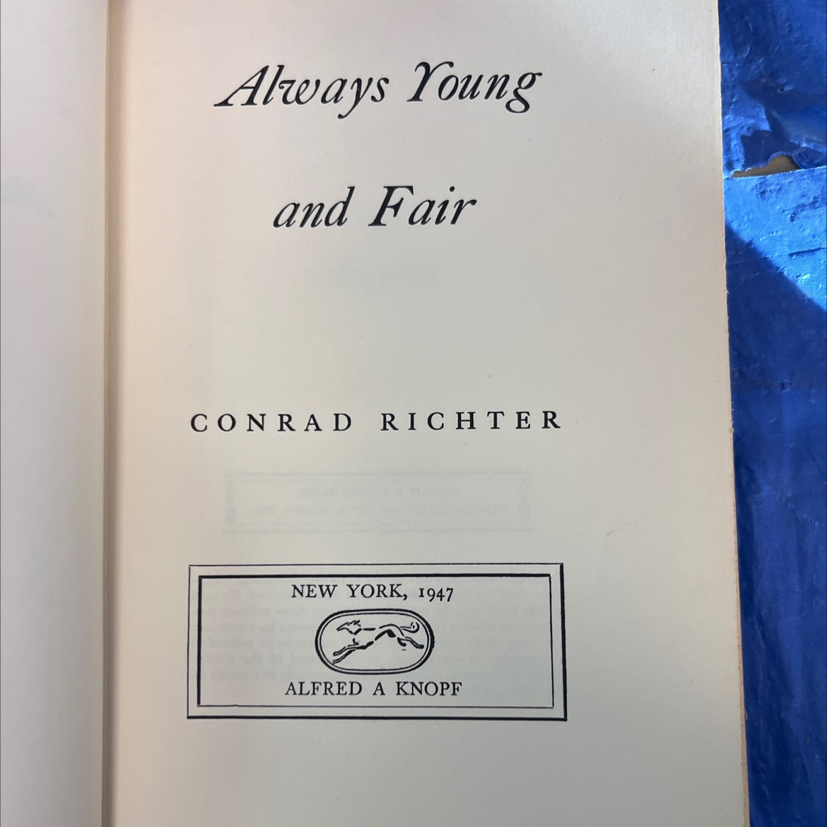 always young and fair book, by conrad richter, 1947 Hardcover, First Edition image 2