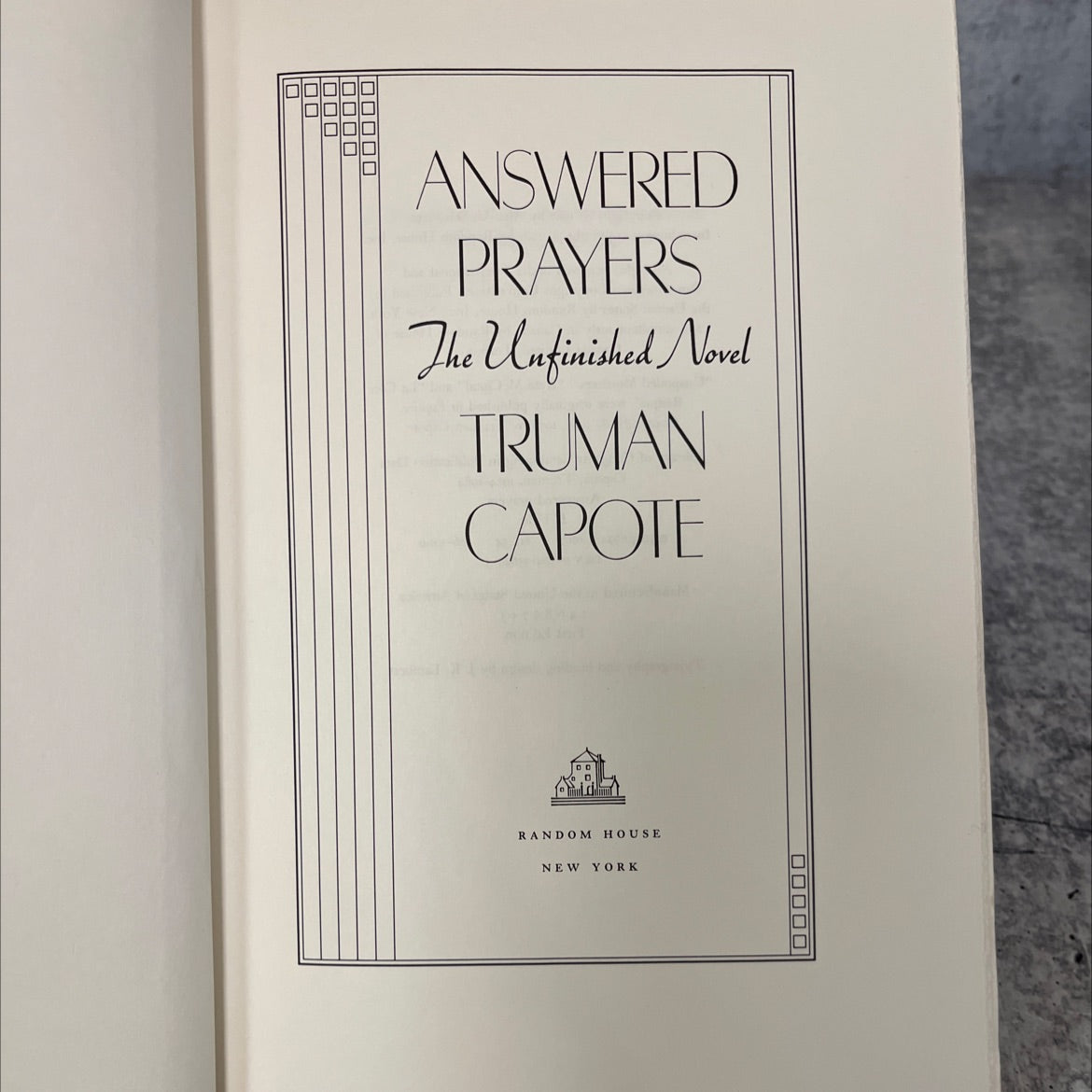 answered prayers the unfinished novel book, by truman capote, 1987 Hardcover image 2