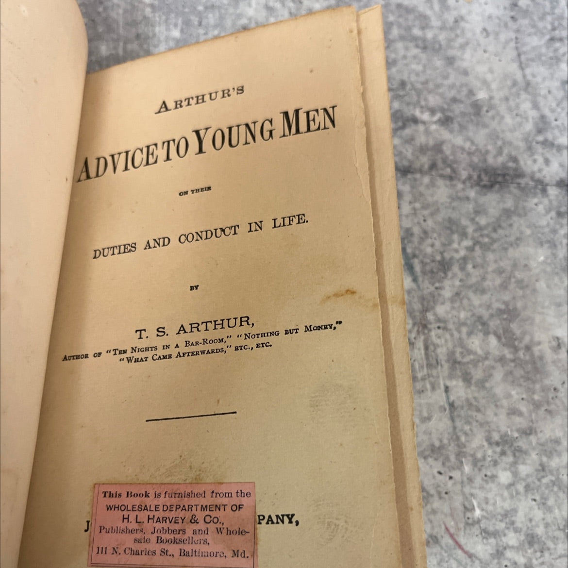 arthur's advice to young men on their duties and conduct in life book, by t. s. arthur, unknown Hardcover image 2