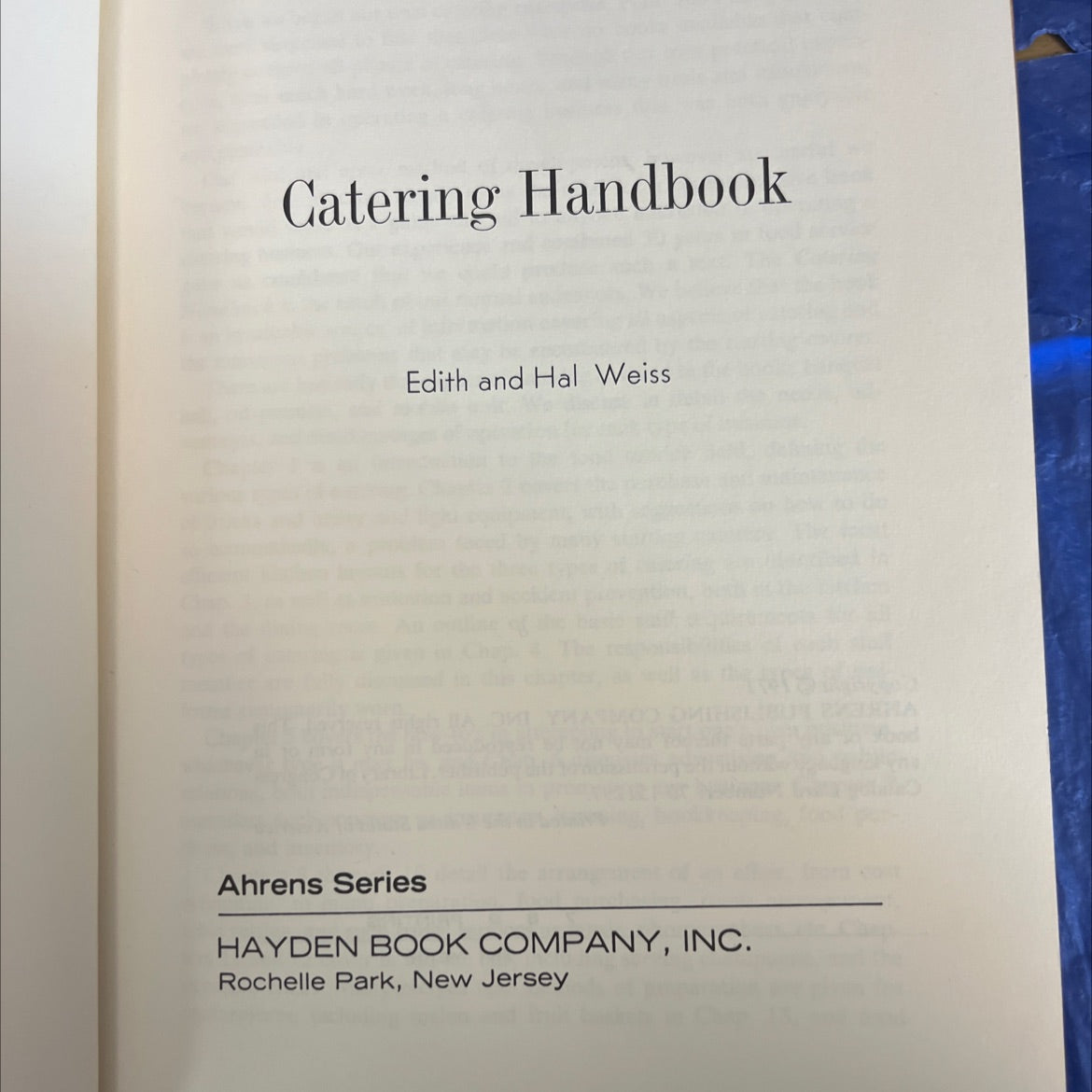 catering handbook book, by edith and hal weiss, 1971 Hardcover image 2