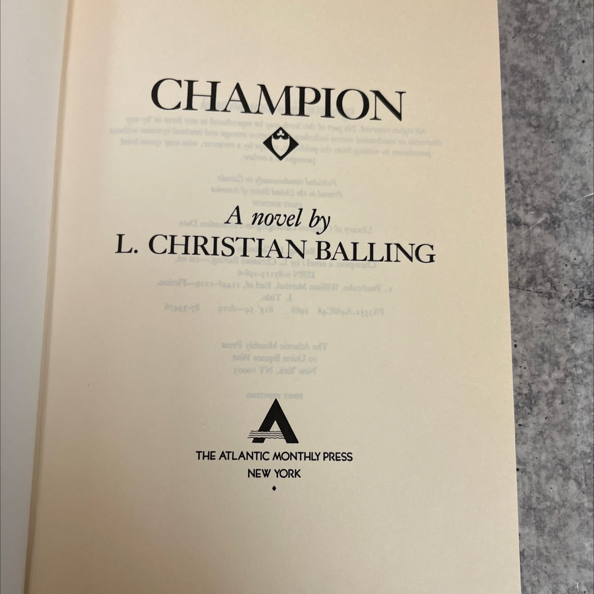 champion book, by L. Christian Balling, 1988 Hardcover image 2