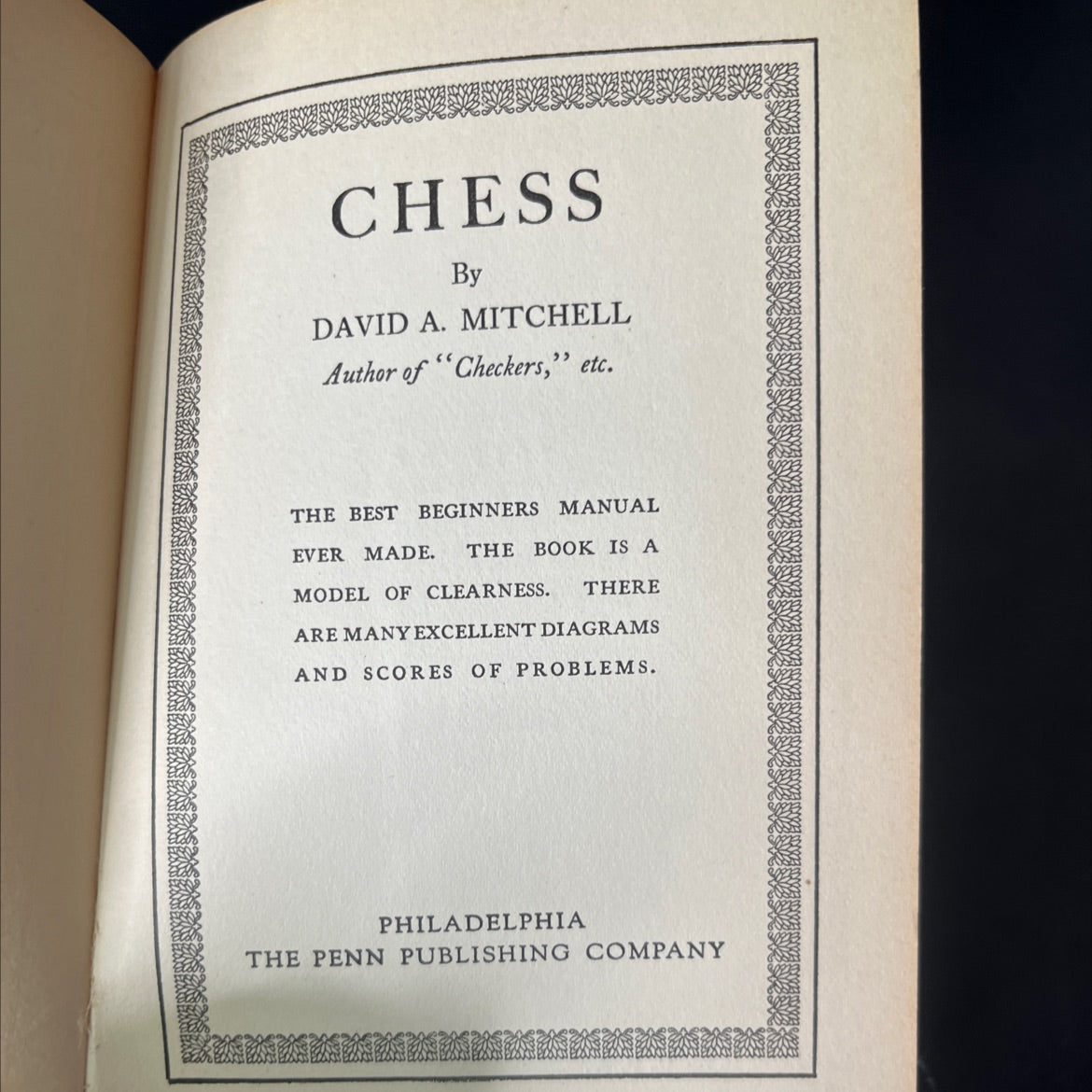 chess book, by david a. mitchell, 1917 Hardcover, Antique image 2