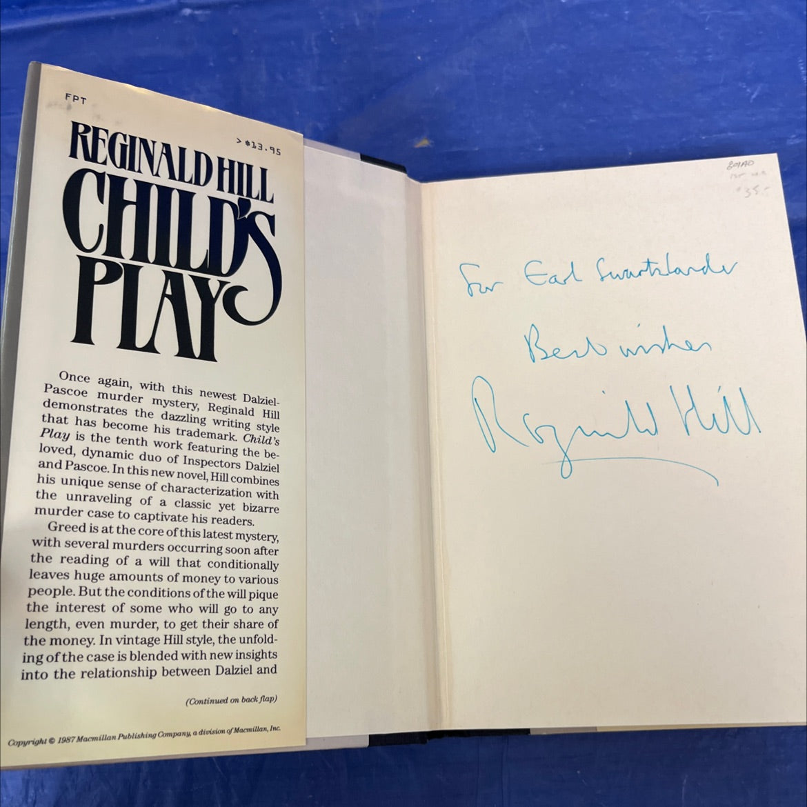 SIGNED child's play book, by Reginald Hill, 1987 Hardcover, First Edition image 4