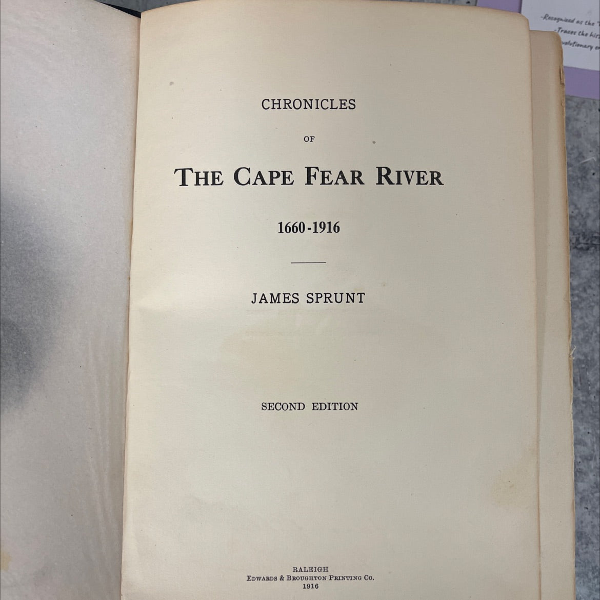 chronicles of the cape fear river 1660-1916 book, by james sprunt, 1916 Leather, Rare, Antique image 2