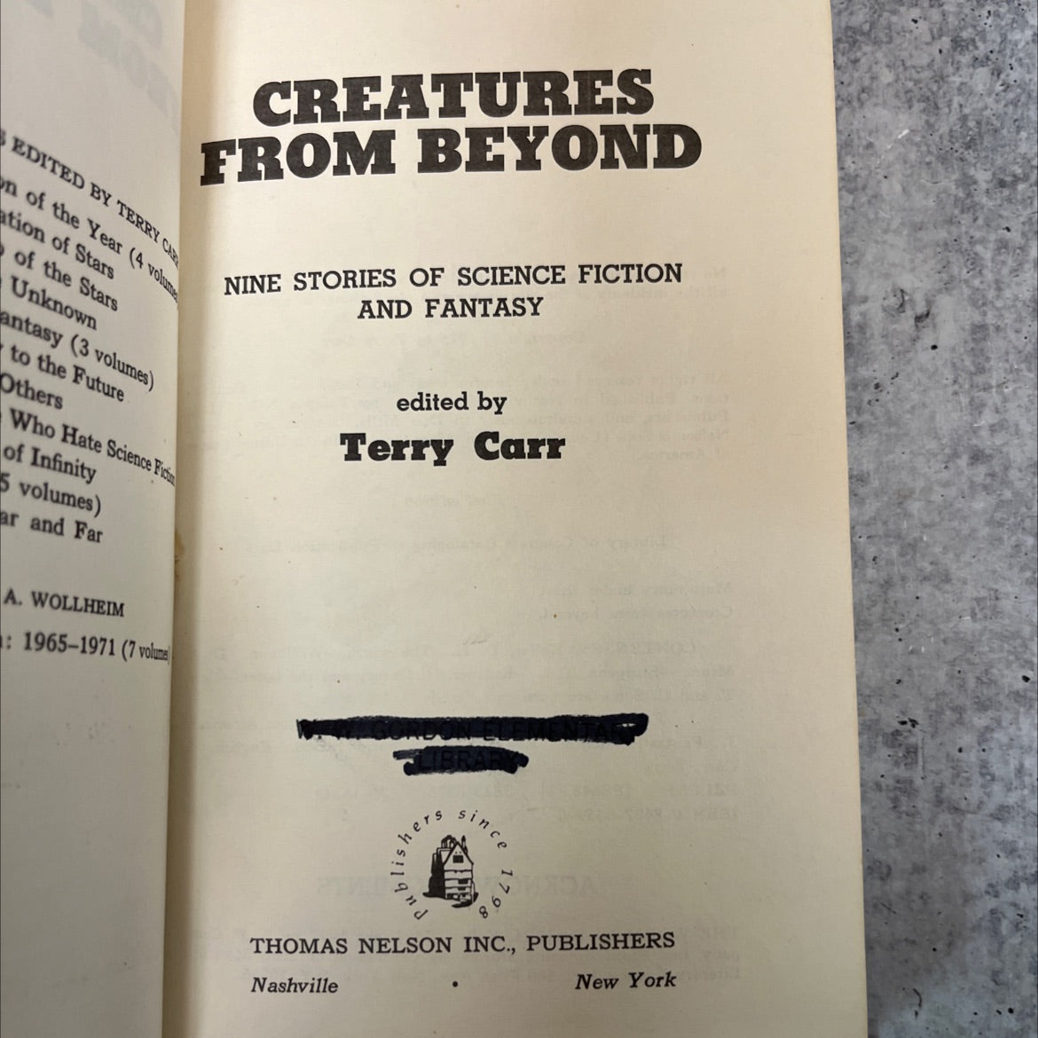 creatures from beyond book, by terry carr, 1975 Hardcover, First Edition image 2