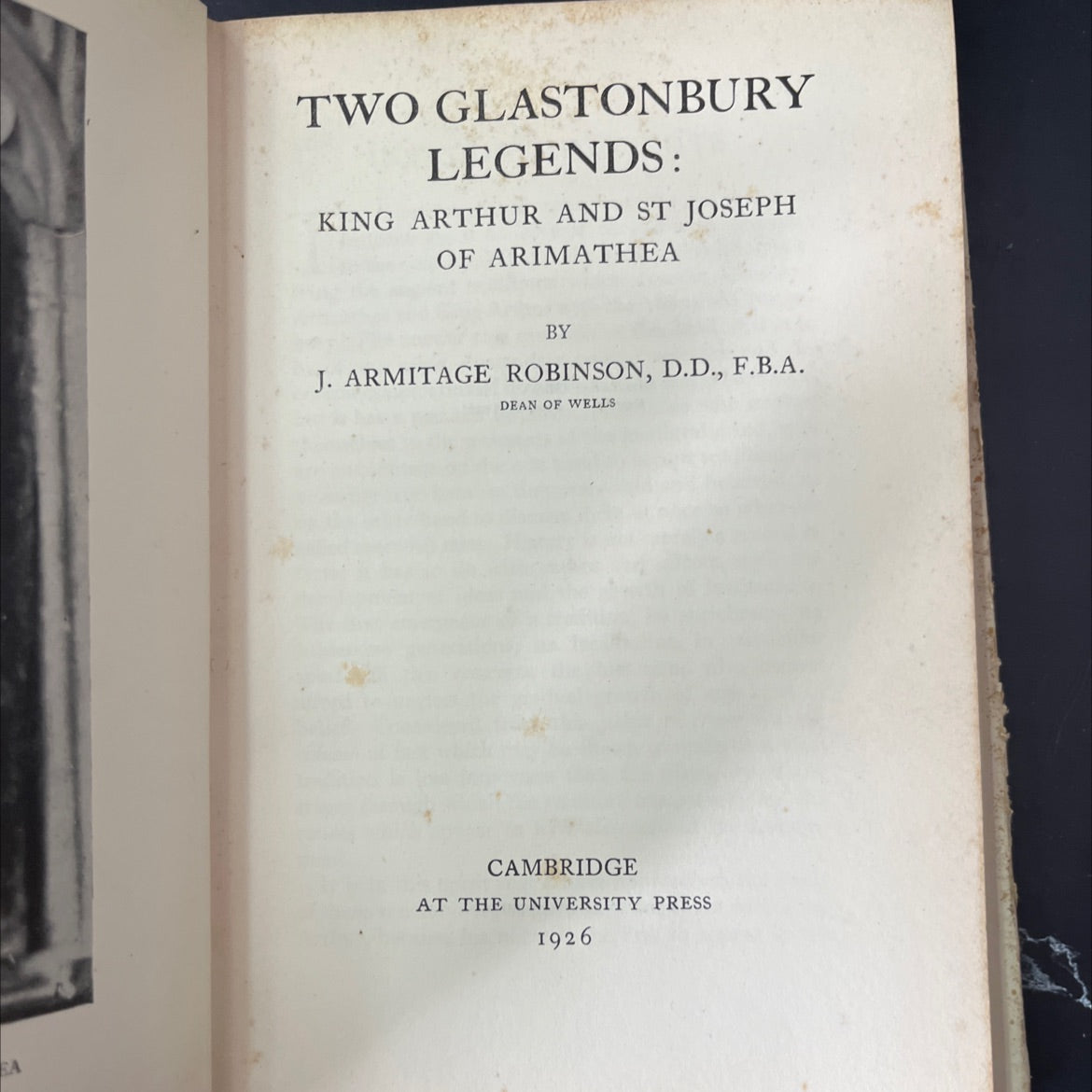 ea two glastonbury legends: king arthur and st joseph of arimathea book, by j. armitage robinson, 1926 Hardcover image 2