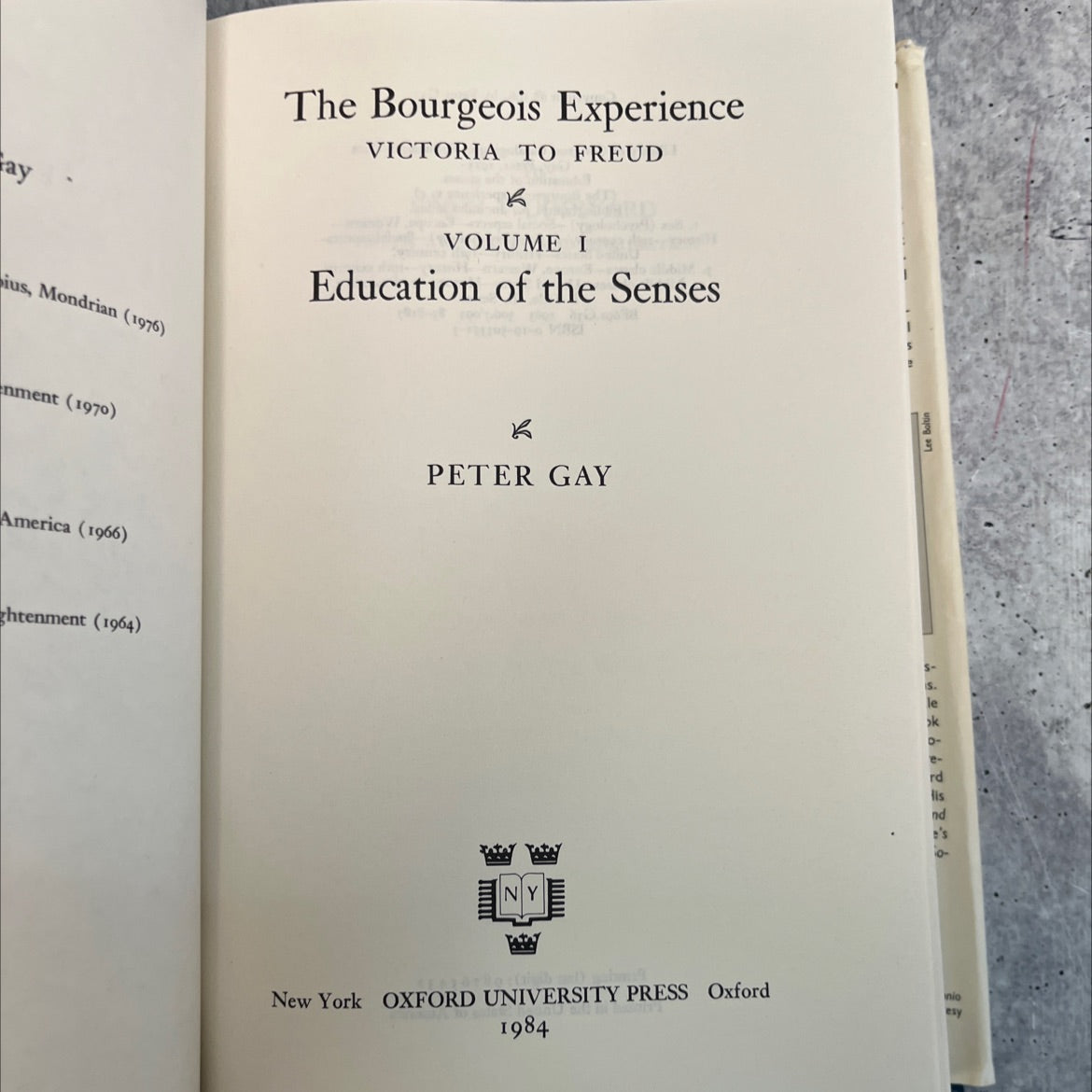 education of the senses book, by peter gay, 1984 Hardcover, Vintage image 2