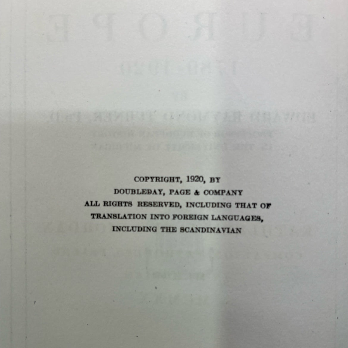 europe 1789-1920 book, by edward raymond turner, 1921 Hardcover image 3