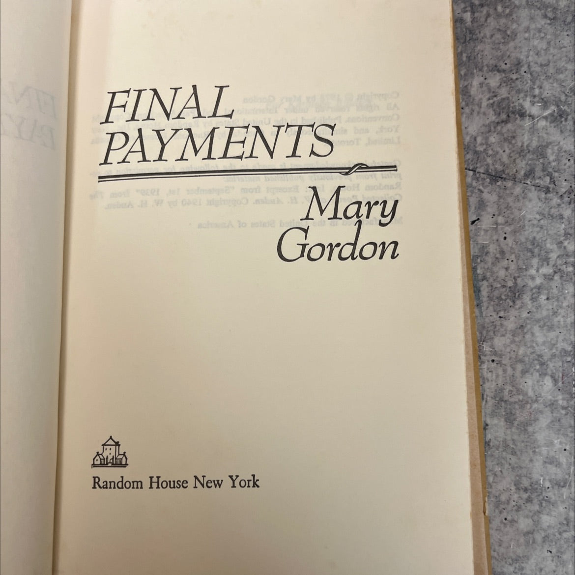 final payments book, by mary gordon, 1978 Hardcover image 2