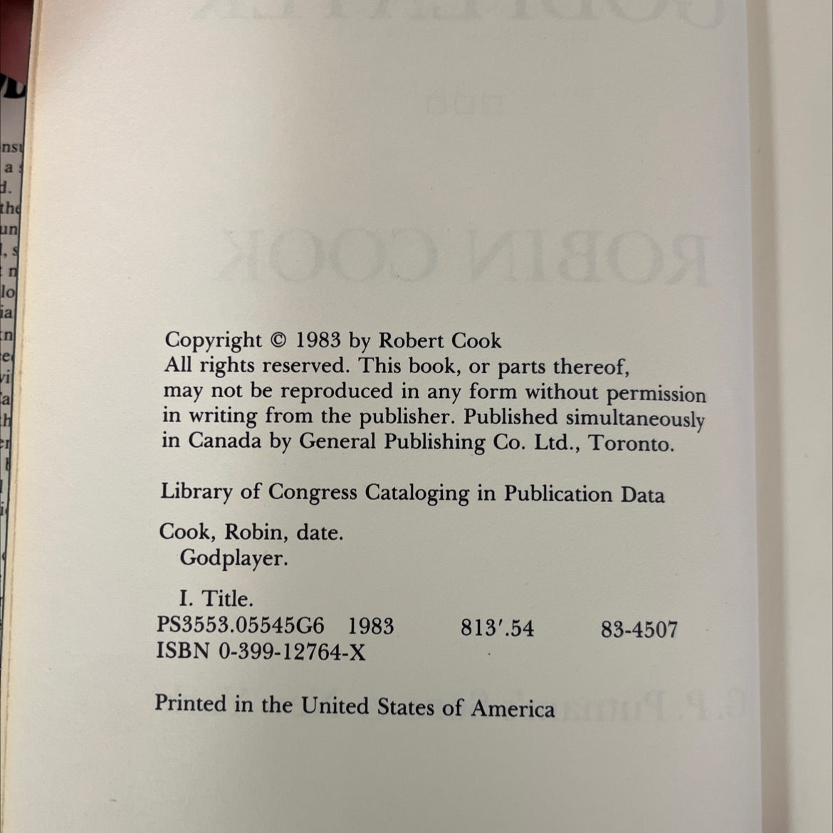 godplayer book, by robin cook, 1983 Hardcover image 3