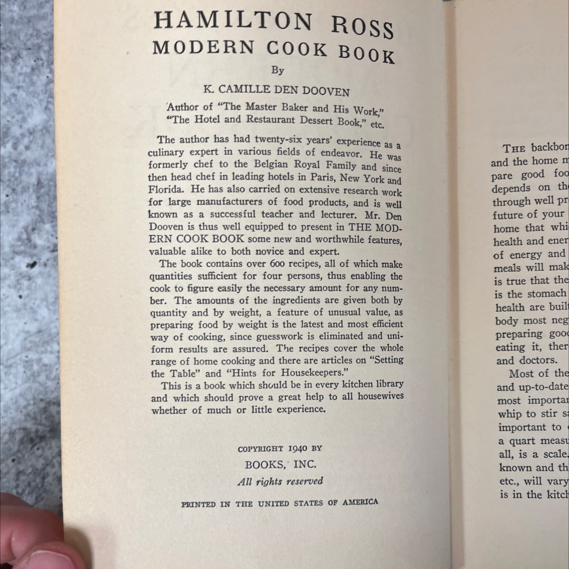 hamilton ross modern cook book book, by k. camille den dooven, 1940 Hardcover, Vintage image 3