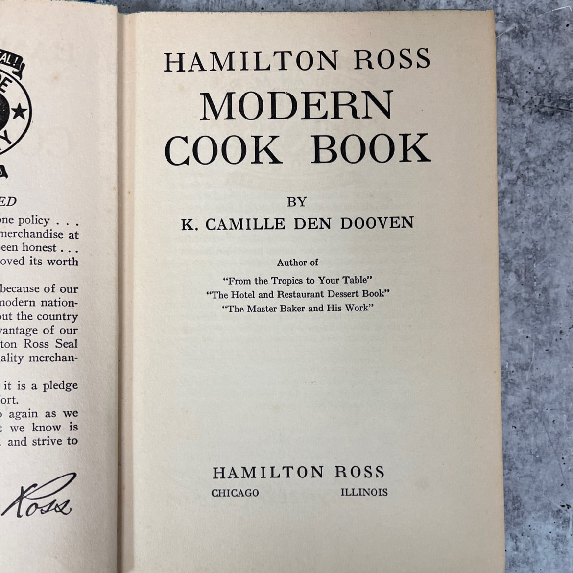 hamilton ross modern cook book book, by k. camille den dooven, 1940 Hardcover, Vintage image 2