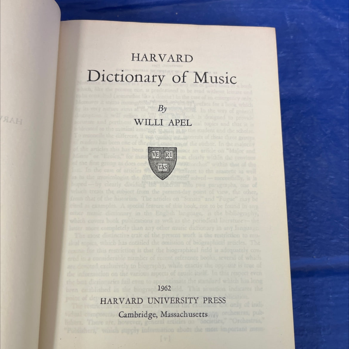 harvard dictionary of music book, by willi apel, 1962 Hardcover image 2