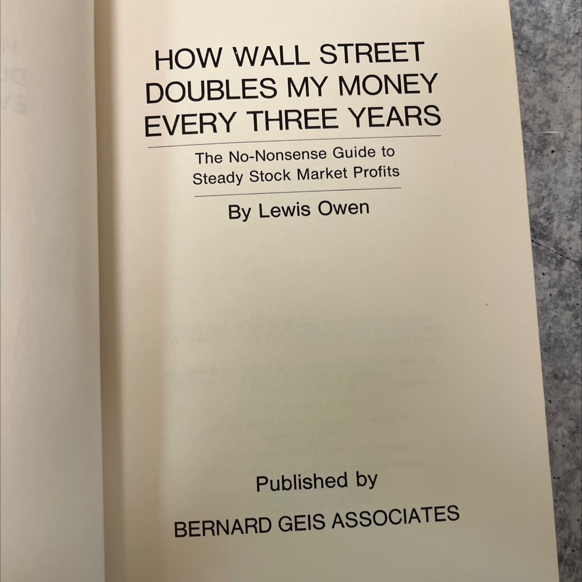 how wall street doubles my money every three years book, by lewis owen, 1970 Hardcover image 2