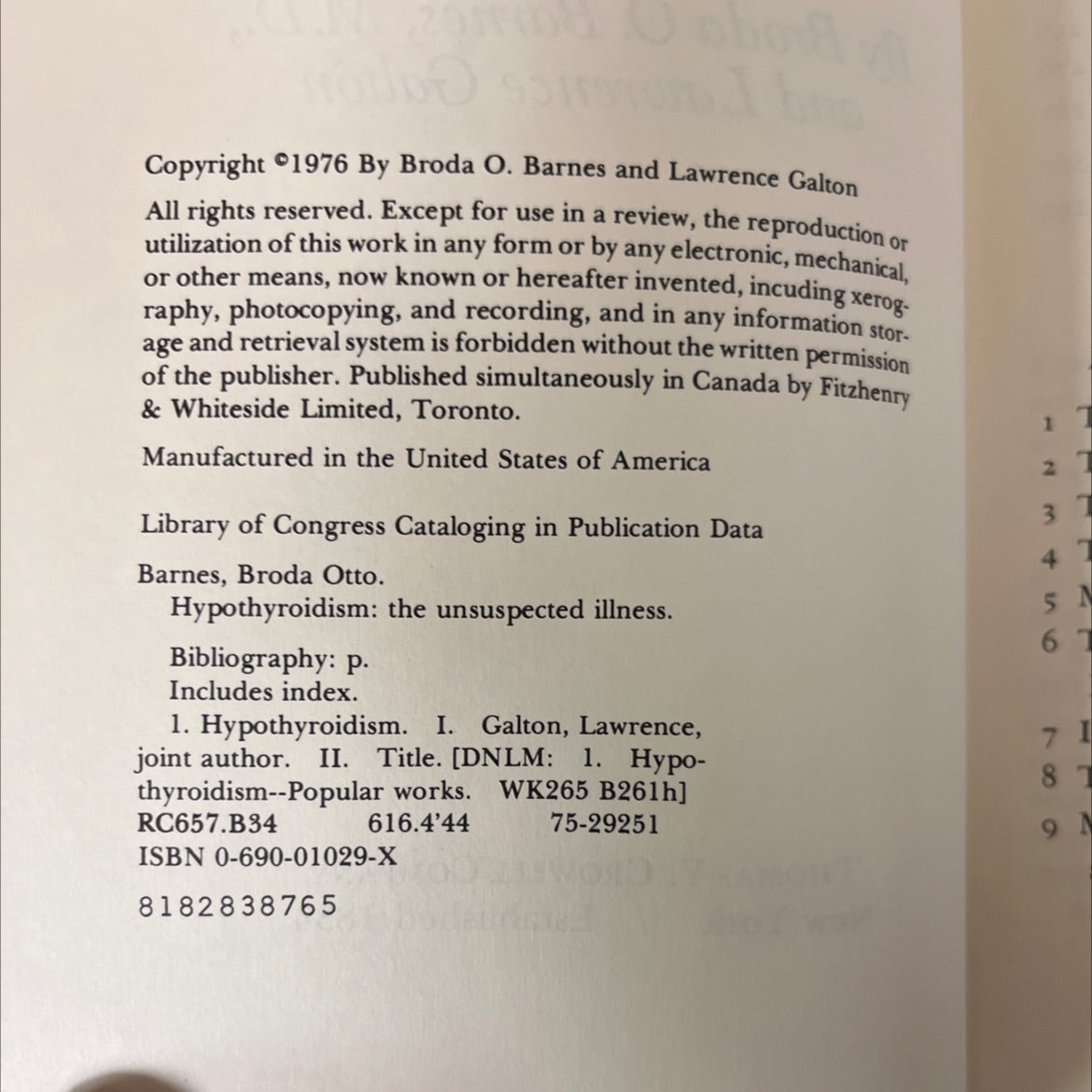 hypothyroidism: the unsuspected illness book, by broda o. barnes, m.d., and lawrence galton, 1976 Hardcover image 3