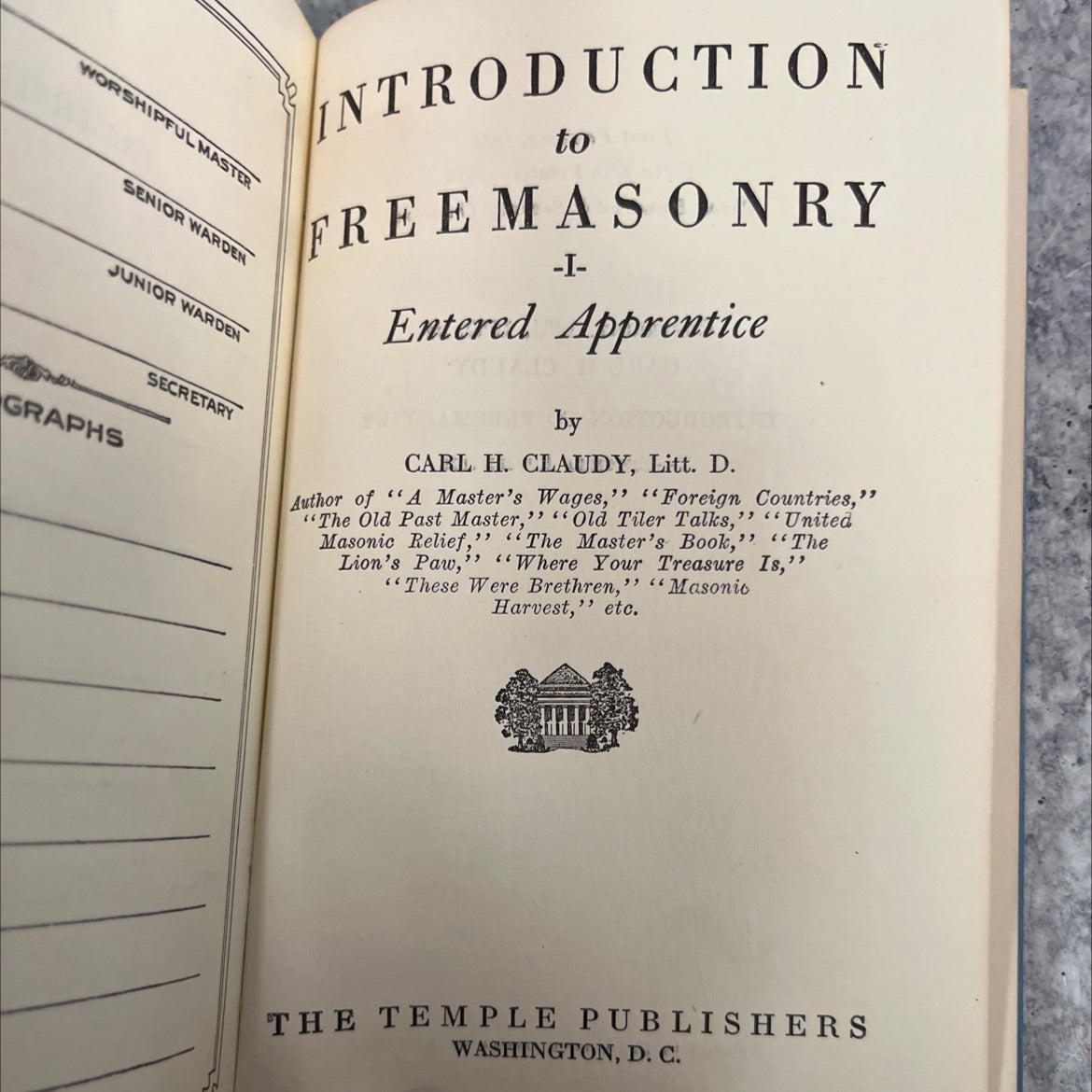 introduction to freemasonry i-entered apprentice book, by carl h. claudy, 1973 Hardcover, Vintage image 2