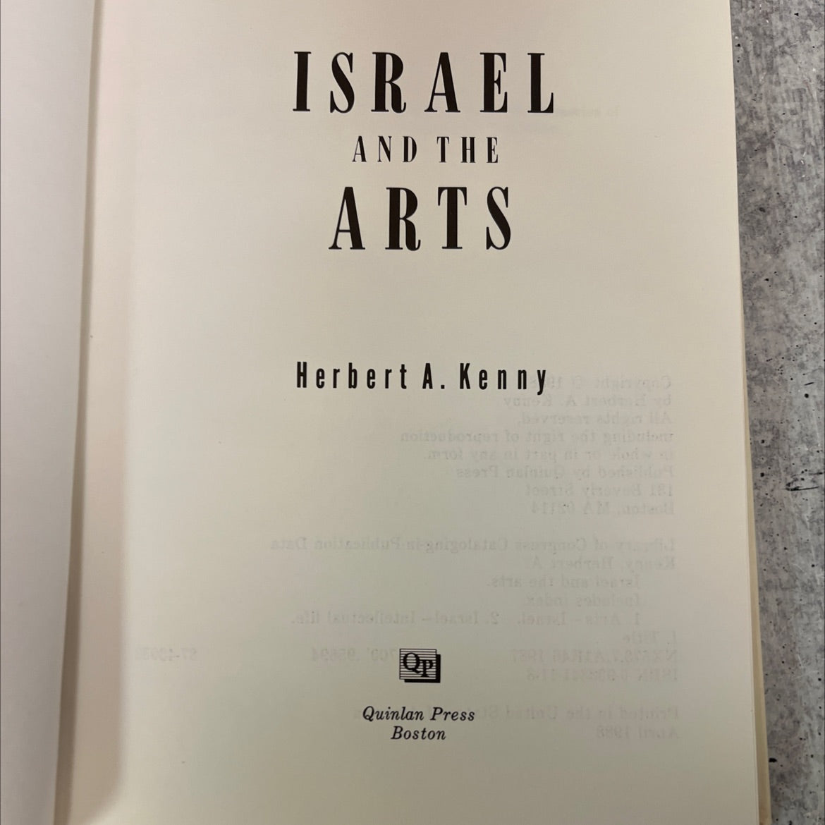 israel and the arts book, by Herbert A. Kenny, 1988 Hardcover image 2