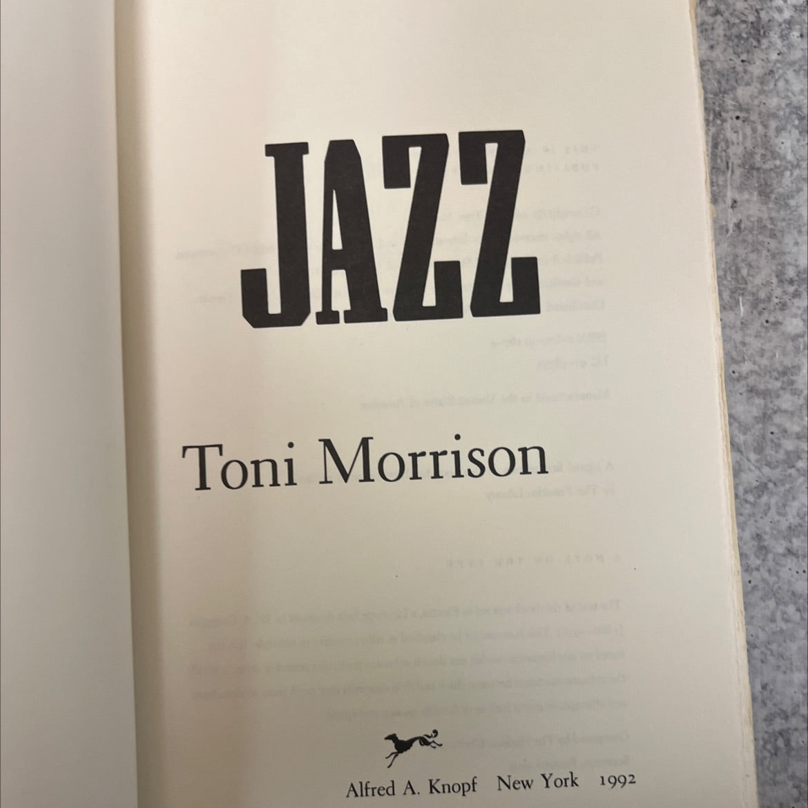 jazz book, by Toni Morrison, 1992 Hardcover, First Edition image 2