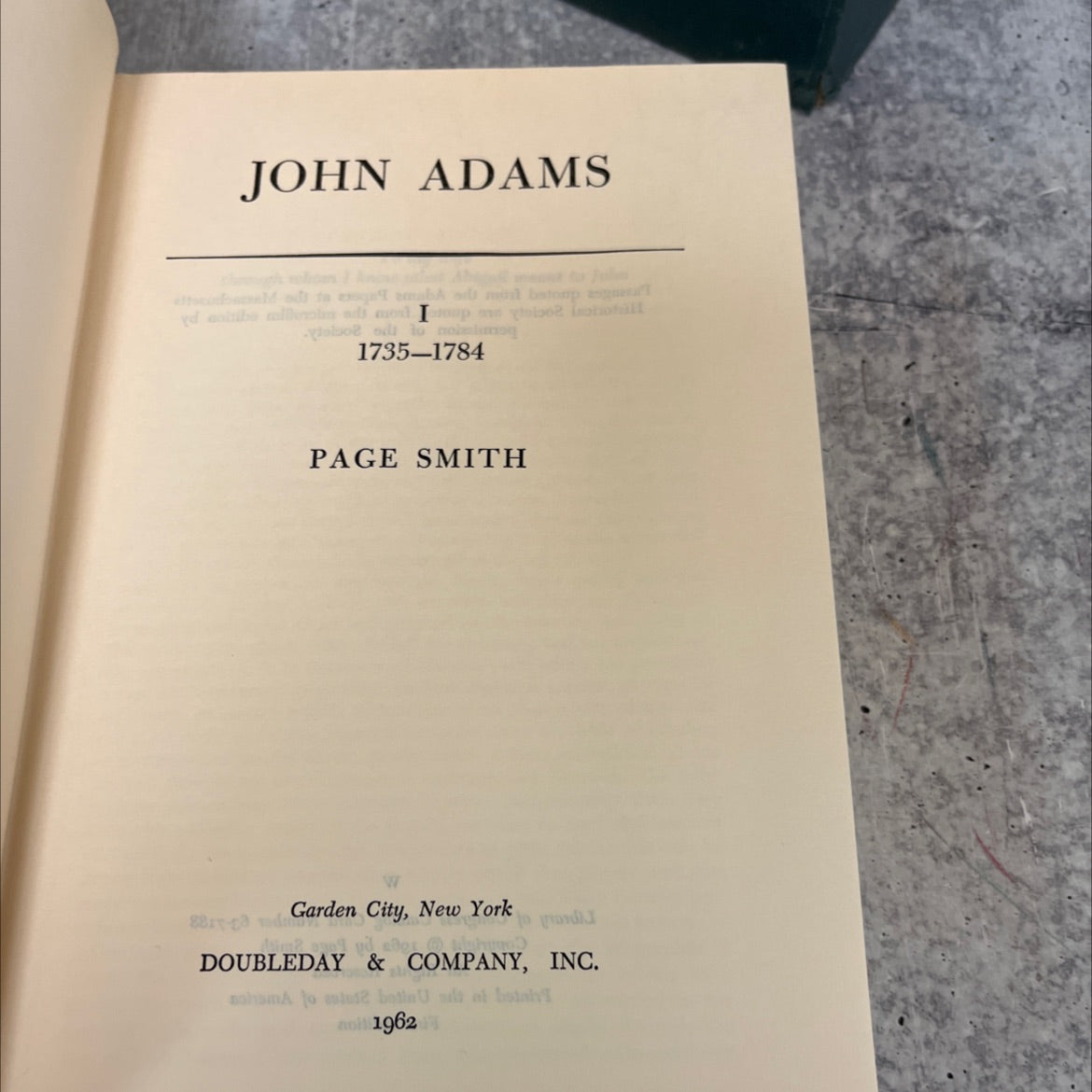 john adams volume i 1735-1784 book, by page smith, 1962 Hardcover image 3