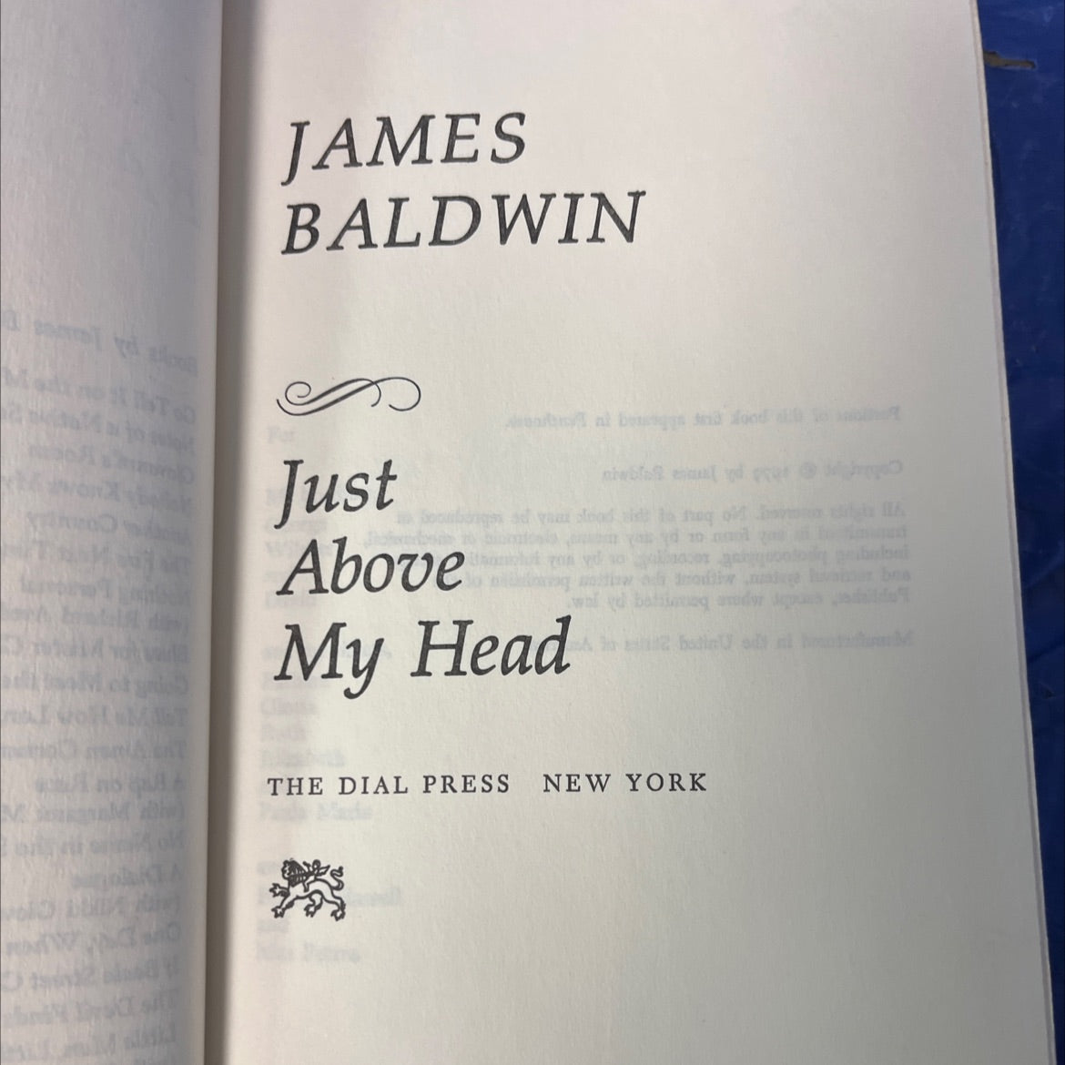 just above my head book, by james baldwin, 1979 Hardcover image 2