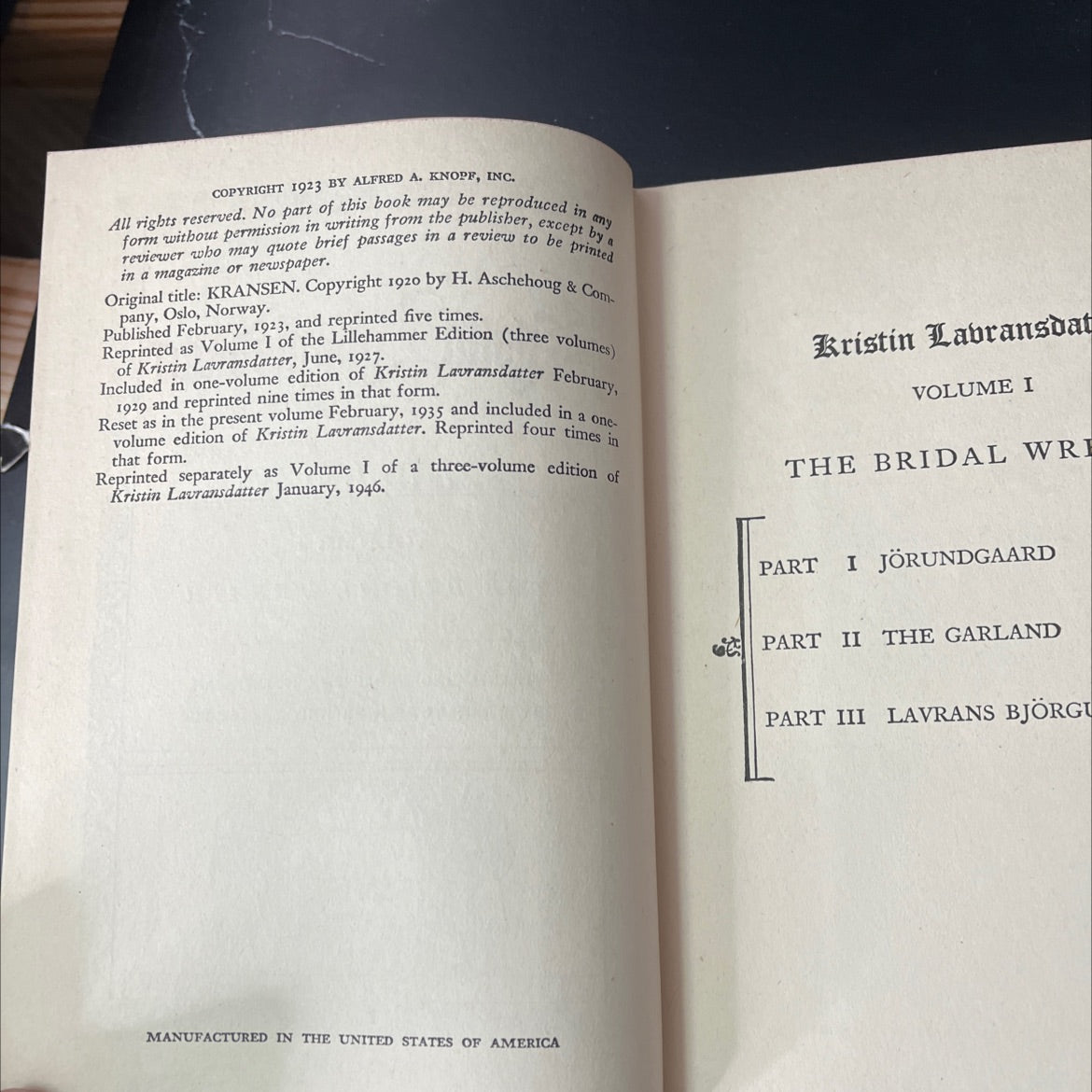 kristin lavransdatter volume i the bridal wreath book, by sigrid undset, 1946 Hardcover, Vintage image 3