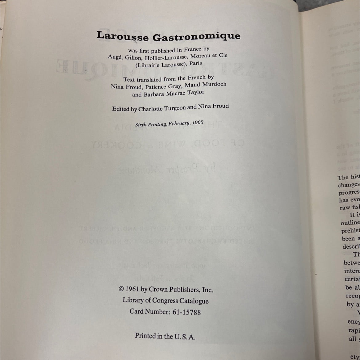 larousse gastronomique the encyclopedia of food, wine & cookery book, by prosper montagné, 1965 Hardcover image 3