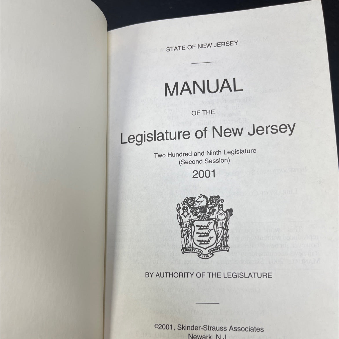 manual of the legislature of new jersey book, by New Jersey Legislature, 2001 Hardcover image 2