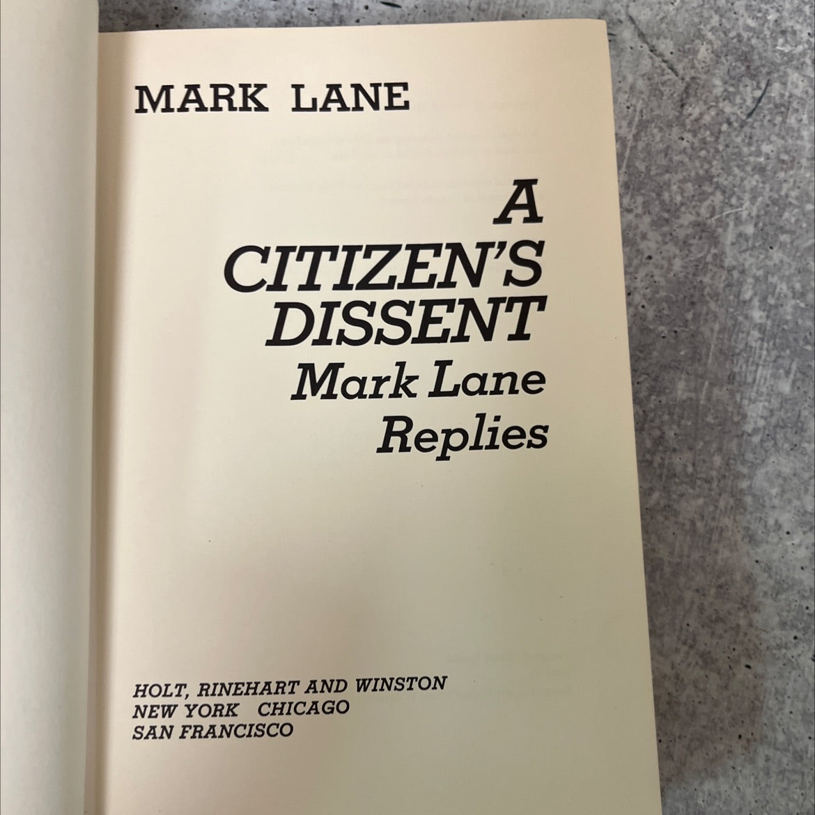 mark lane a citizen's dissent book, by Mark Lane, 1968 Hardcover, First Edition, Vintage image 2