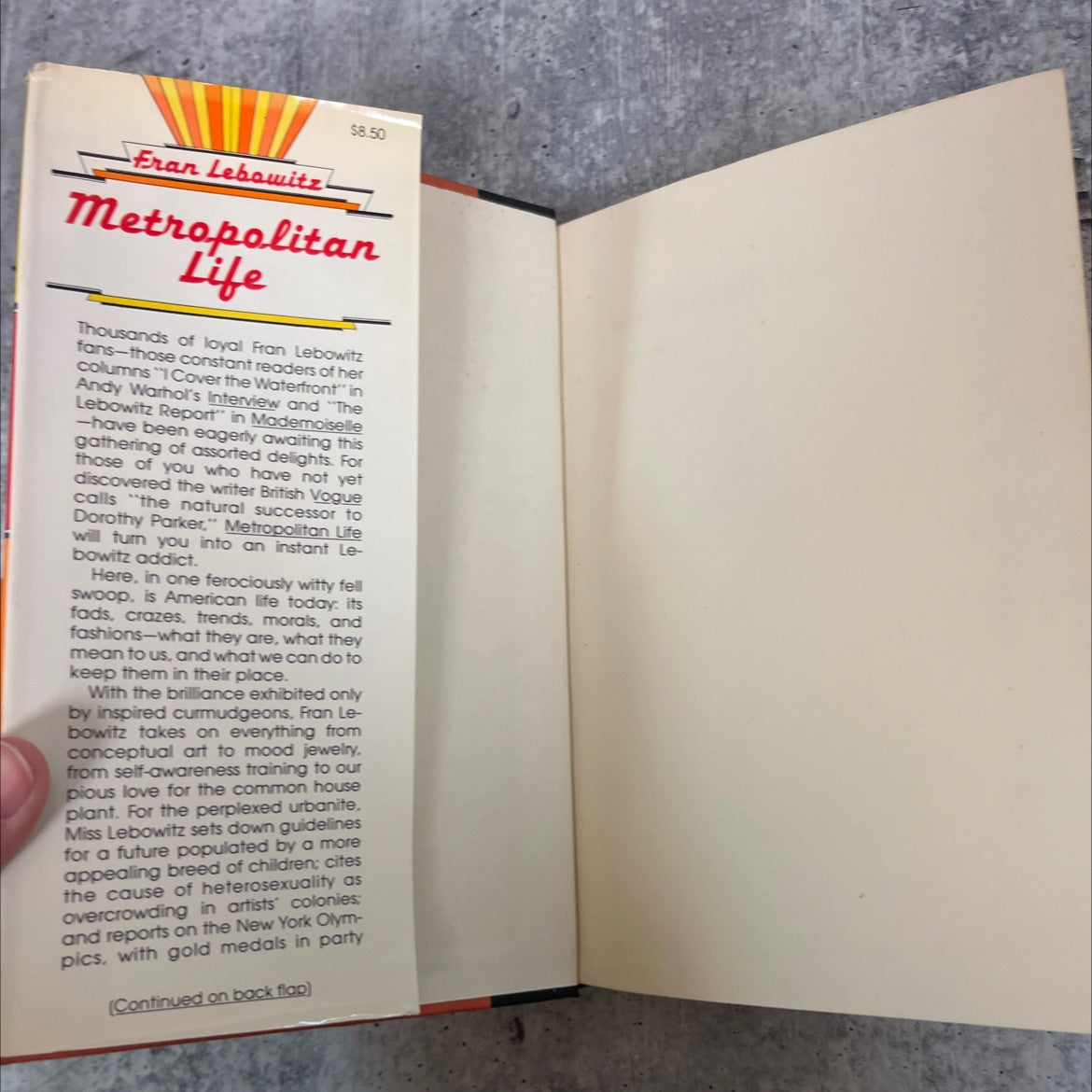 metropolitan life book, by Fran Lebowitz, 1978 Hardcover image 4