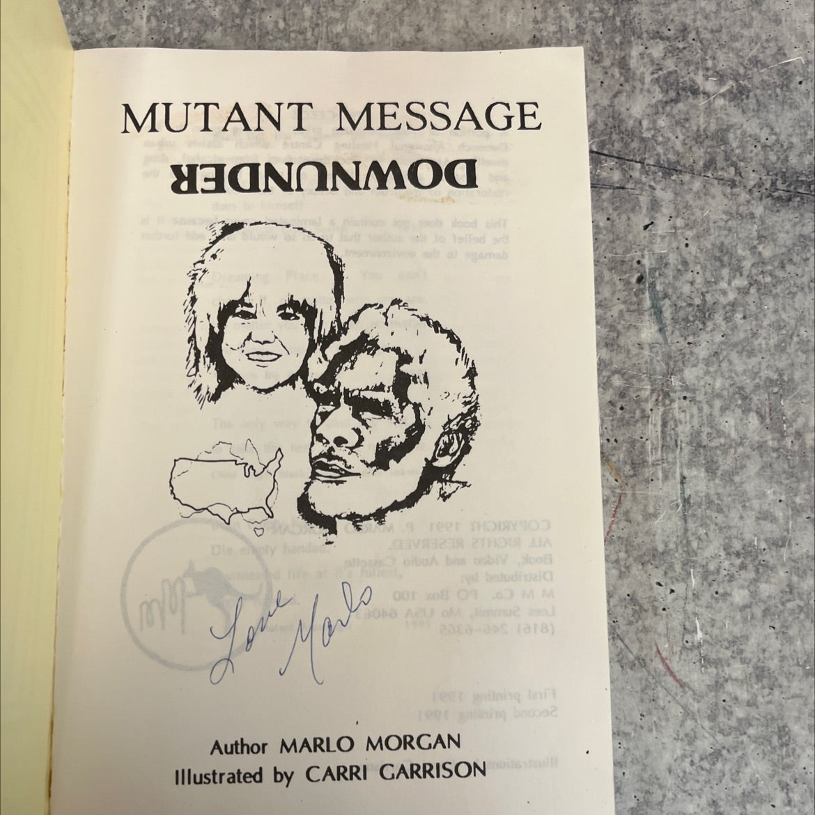 SIGNED mutant message down under book, by marlo morgan, 1991 Paperback image 2