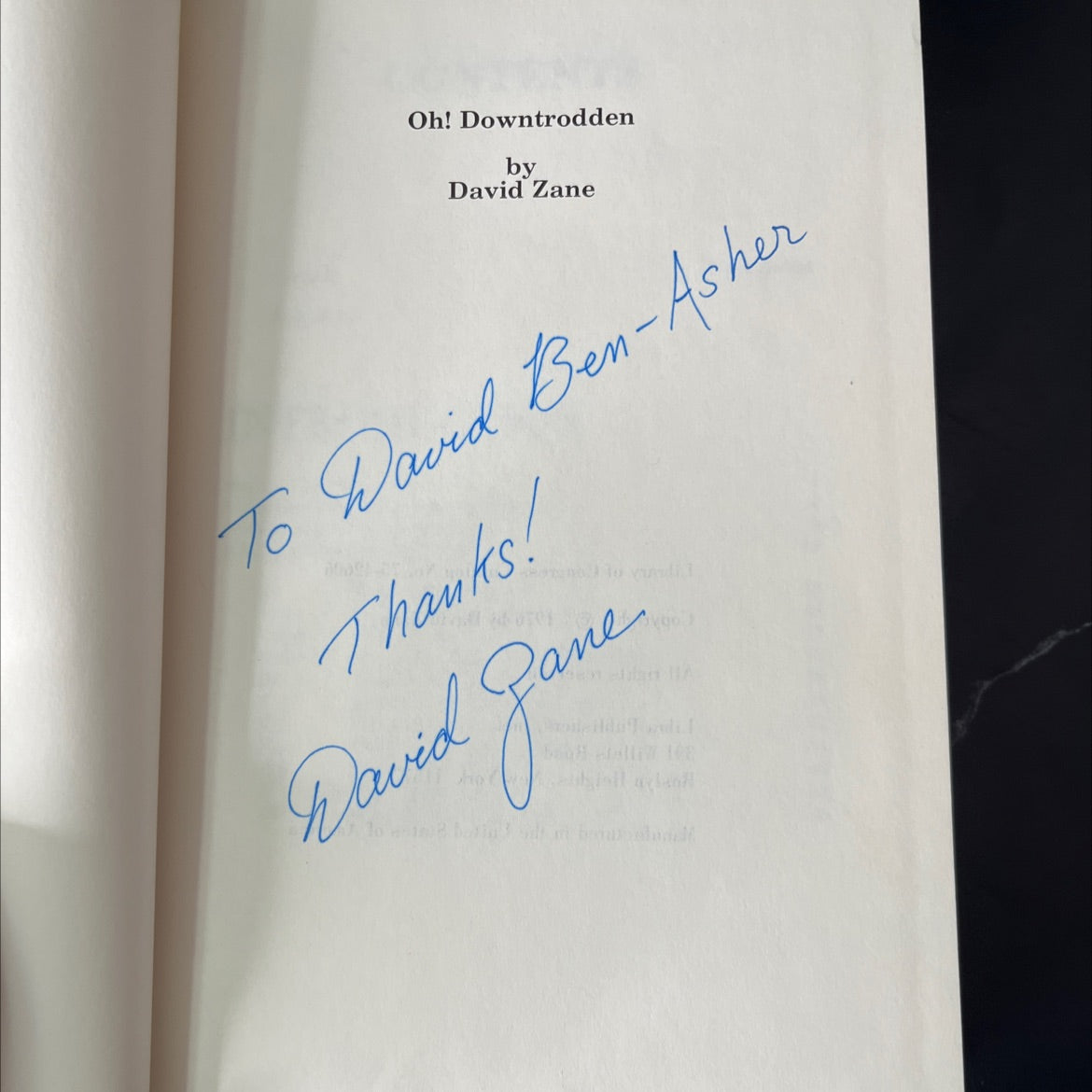 SIGNED oh! downtrodden book, by David Zane, 1976 Hardcover, First Edition, Vintage image 2