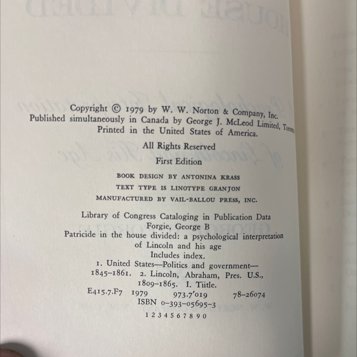 patricide in the house divided: a psychological interpretation of lincoln and his age book, by george b. forgie, 1979 image 3