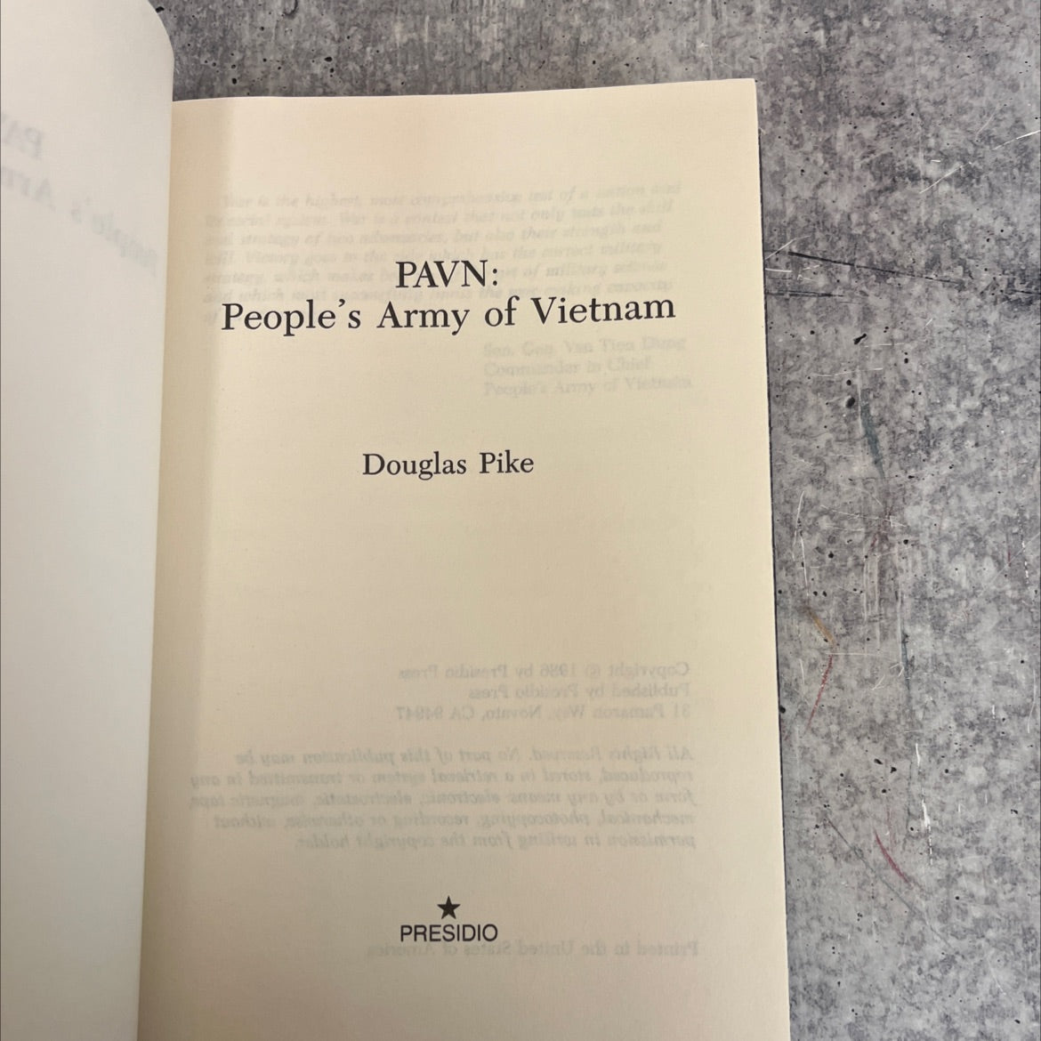 pavn: people's army of vietnam book, by douglas pike, 1986 Hardcover image 2