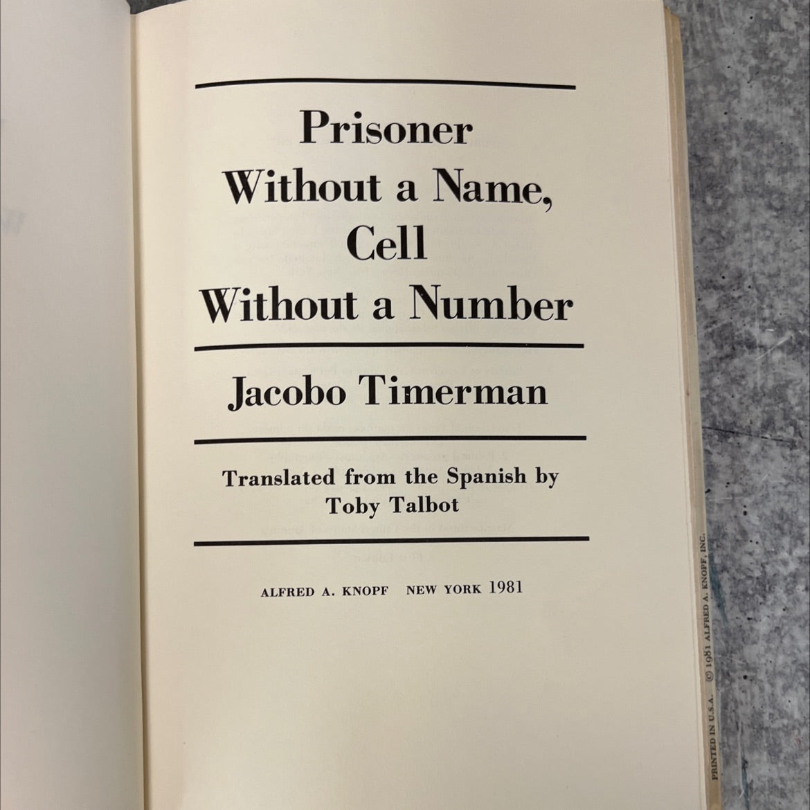 prisoner without a name, cell without a number book, by Jacobo Timerman, 1981 Hardcover, First Edition image 2