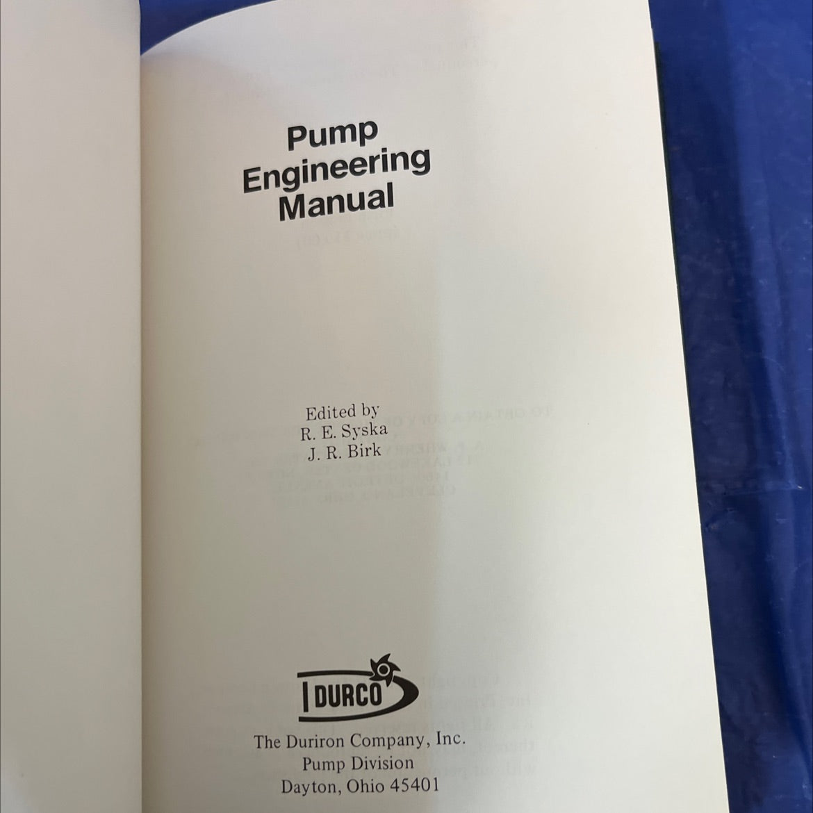 pump engineering manual book, by r. e. syska, j. r. birk, 1980 Hardcover image 2