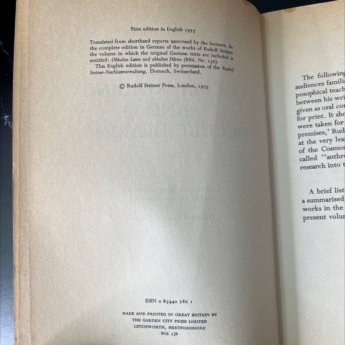 rudolf steiner occult reading and occult hearing book, by rudolf steiner, 1975 Paperback, First Edition, Vintage image 3