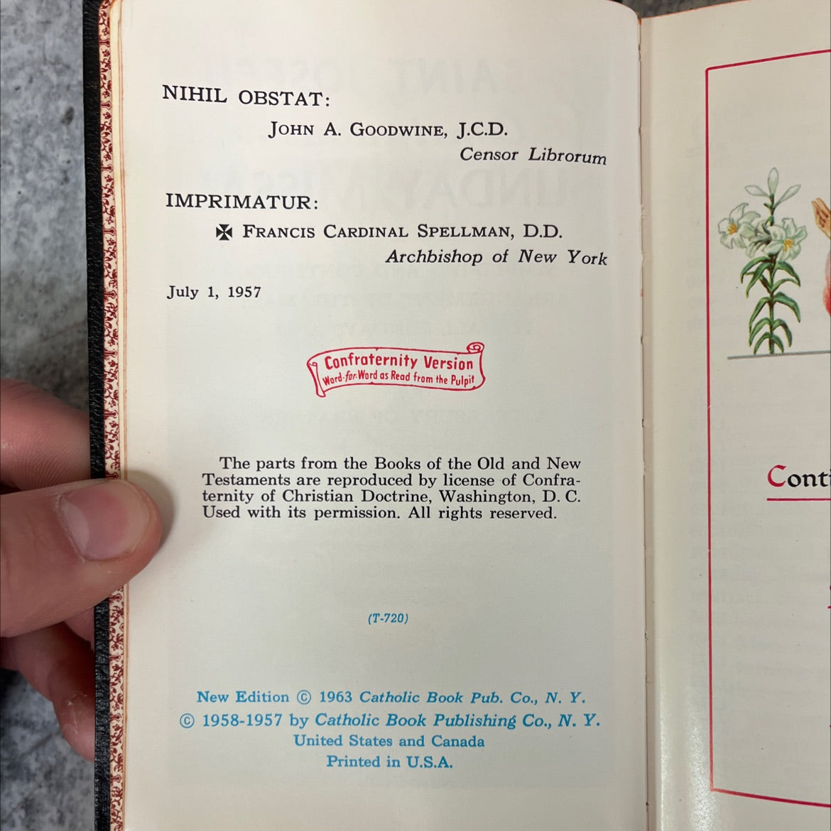 saint joseph continuous sunday missal book, by rev. hugo hoever, 1963 Leather, Vintage image 3