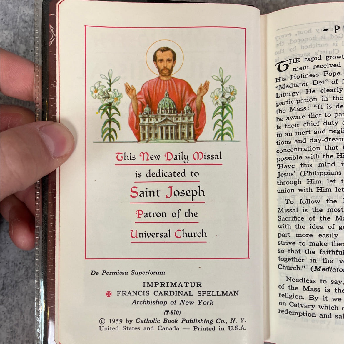 saint joseph daily missal book, by rev. hugo h. hoever, s.o.cist., ph.d., 1959 Leather, Vintage image 3