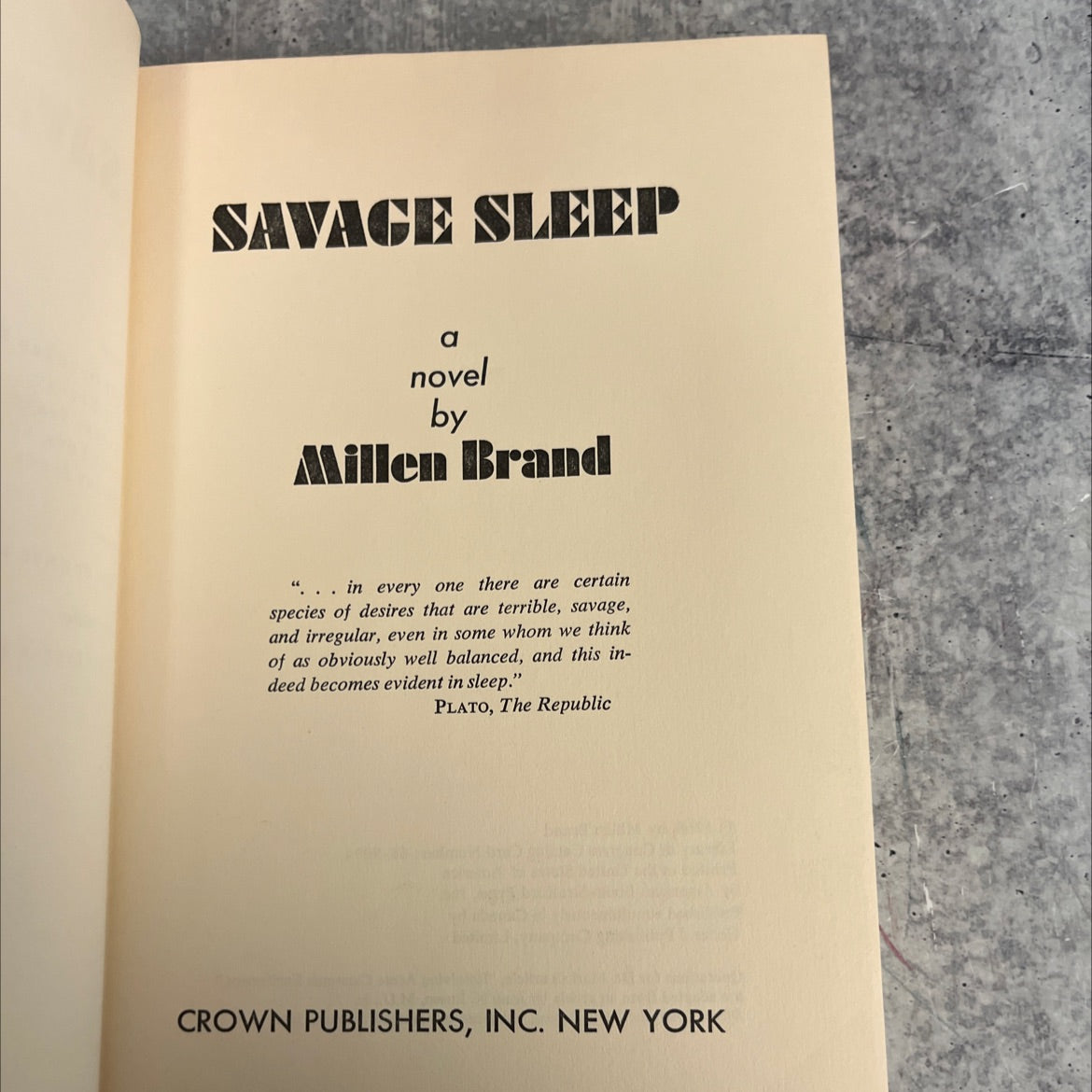 savage sleep book, by Millen Brand, 1968 Hardcover image 2