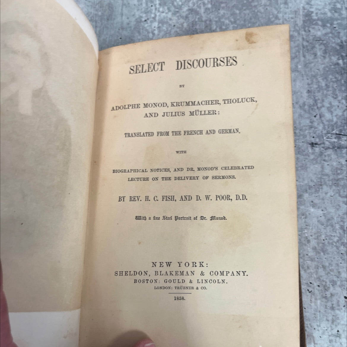 select discourses st adolphe monod, krummacher, tholuck, and julius müller book, by h. c. f. fish, d. w. poor, d.d., image 2