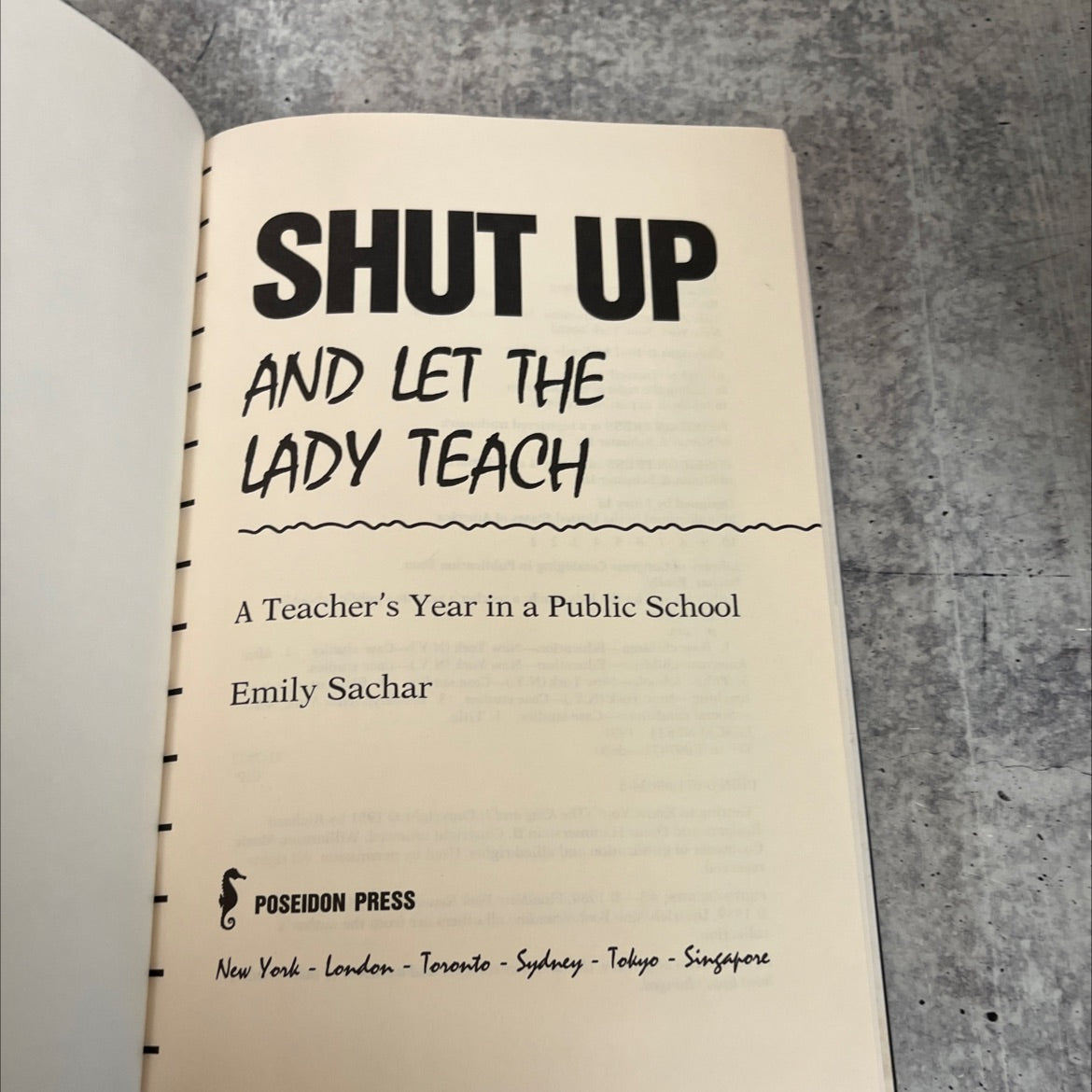 shut up and let the lady teach book, by emily sachar, 1991 Hardcover image 2