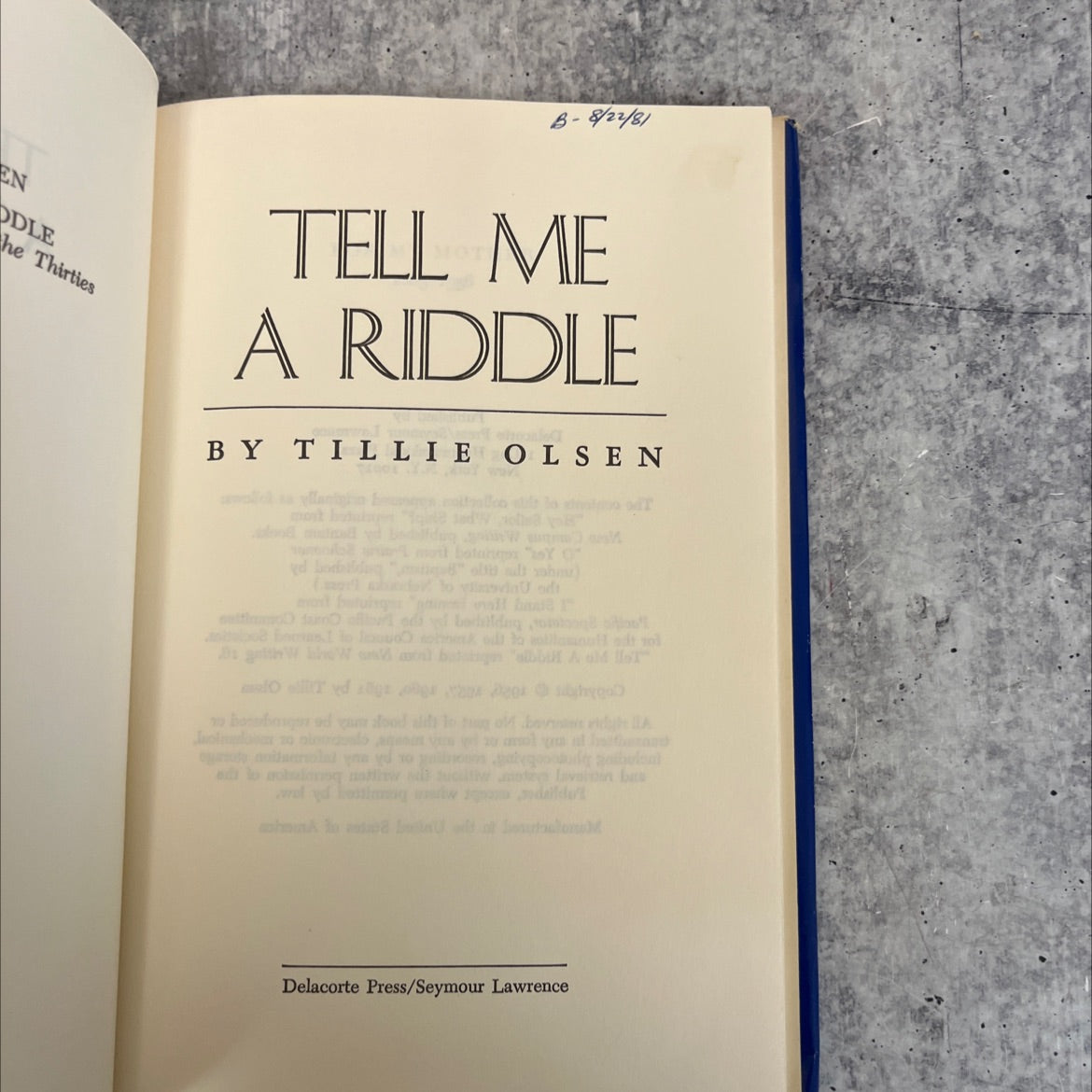 tell me a riddle book, by tillie olsen, 1961 Hardcover image 2