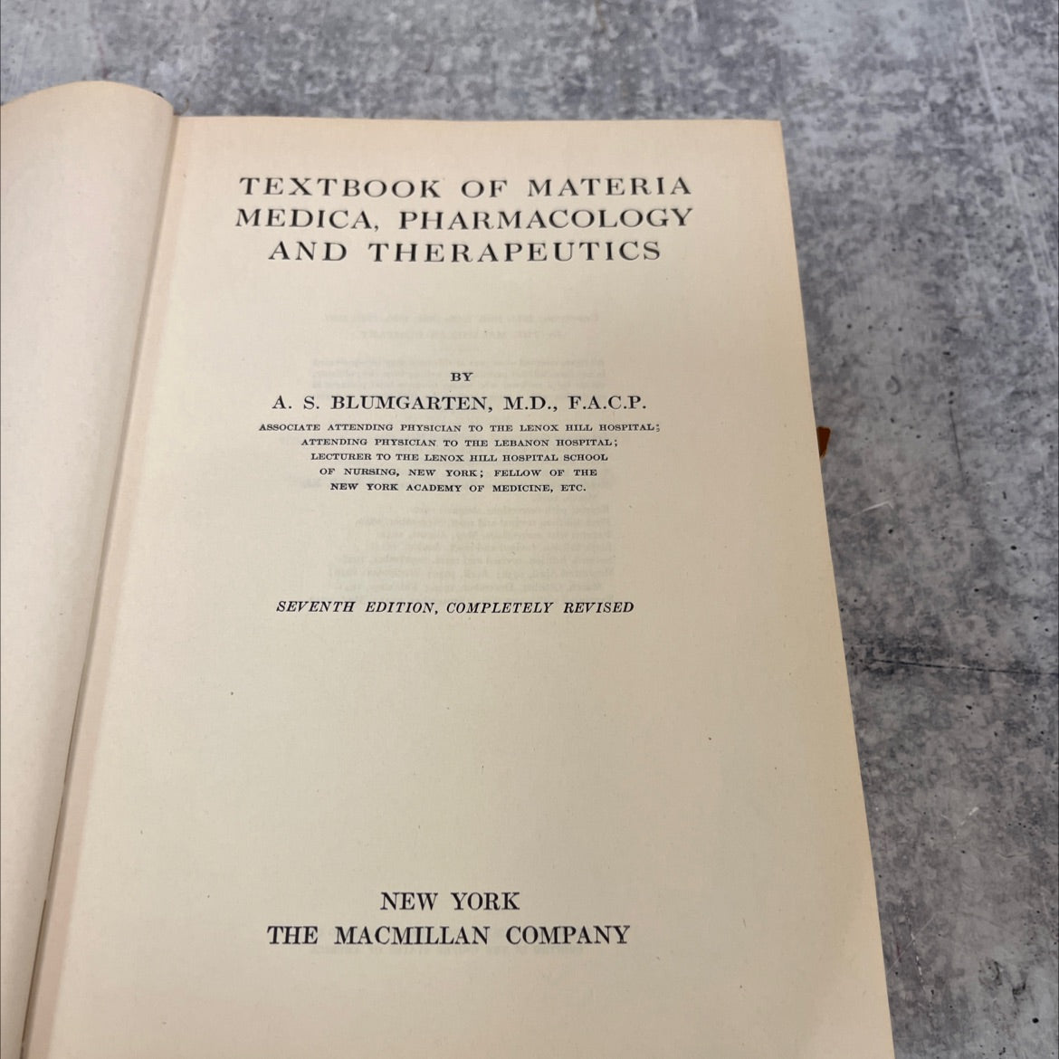 textbook of materia medica, pharmacology and therapeutics book, by a. s. blumgarten, m.d., f.a.c.p., 1937 Hardcover image 2