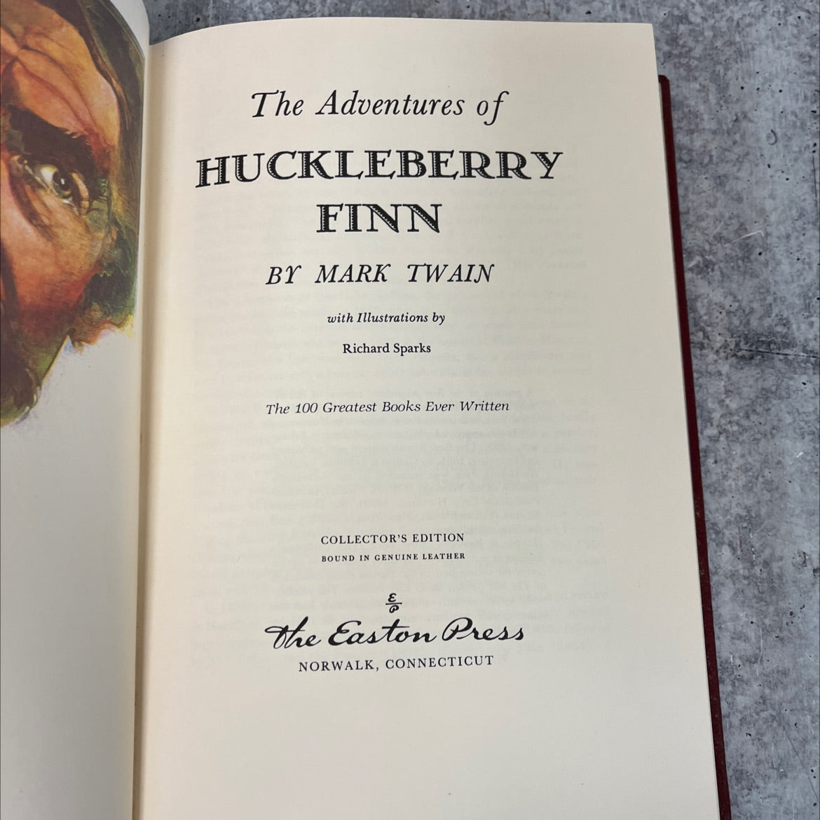 the adventures of huckleberry finn book, by mark twain, 1981 Leather, Vintage image 2